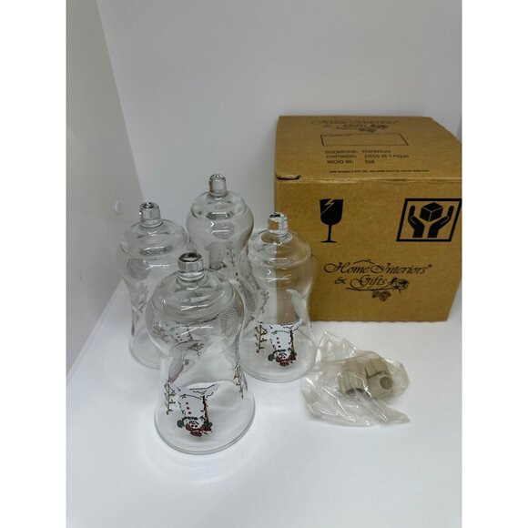 VTG HOMCO Snowman Votive Candle Cups Set of 4 Peg Glass Christmas Decor Retro - Picture 3 of 8